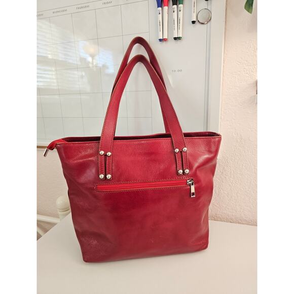 Vera Pelle Red Genuine Italian Leather Purse Zip Closure Gold Stud Detail - Picture 4 of 7